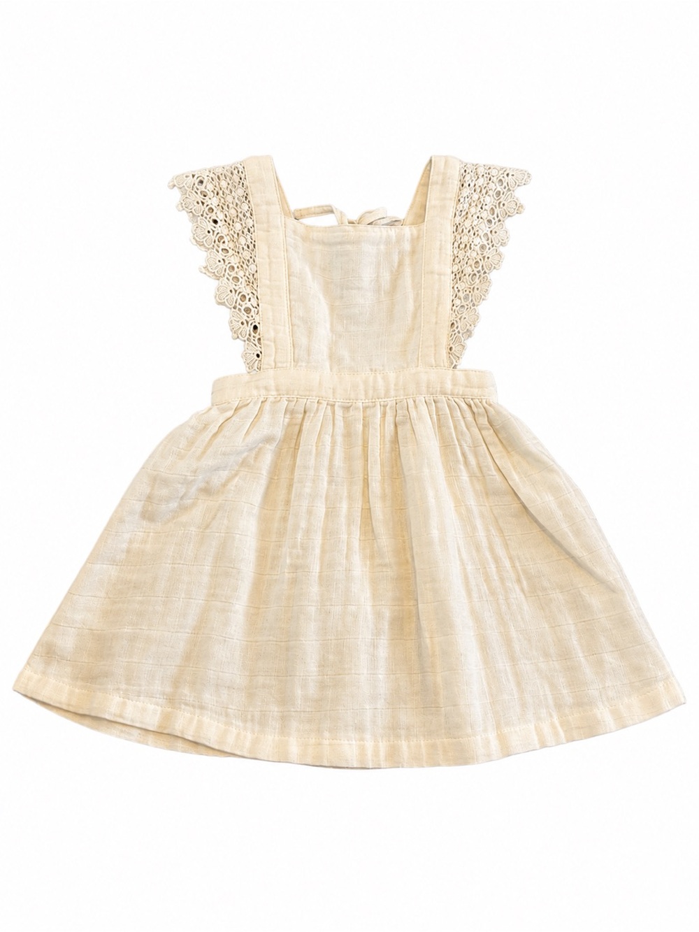 Jamie Kay 2Y Cream Organic Cotton Lace Flutter Pinafore Dress